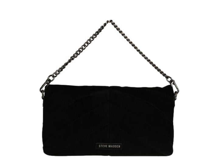 Bolso de hombro Steve Madden color negro con correa de cadena y diseño acolchado en forma de V.