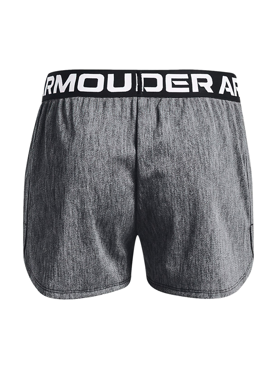 Pantalones cortos deportivos Under Armour en color gris jaspeado con pretina negra.