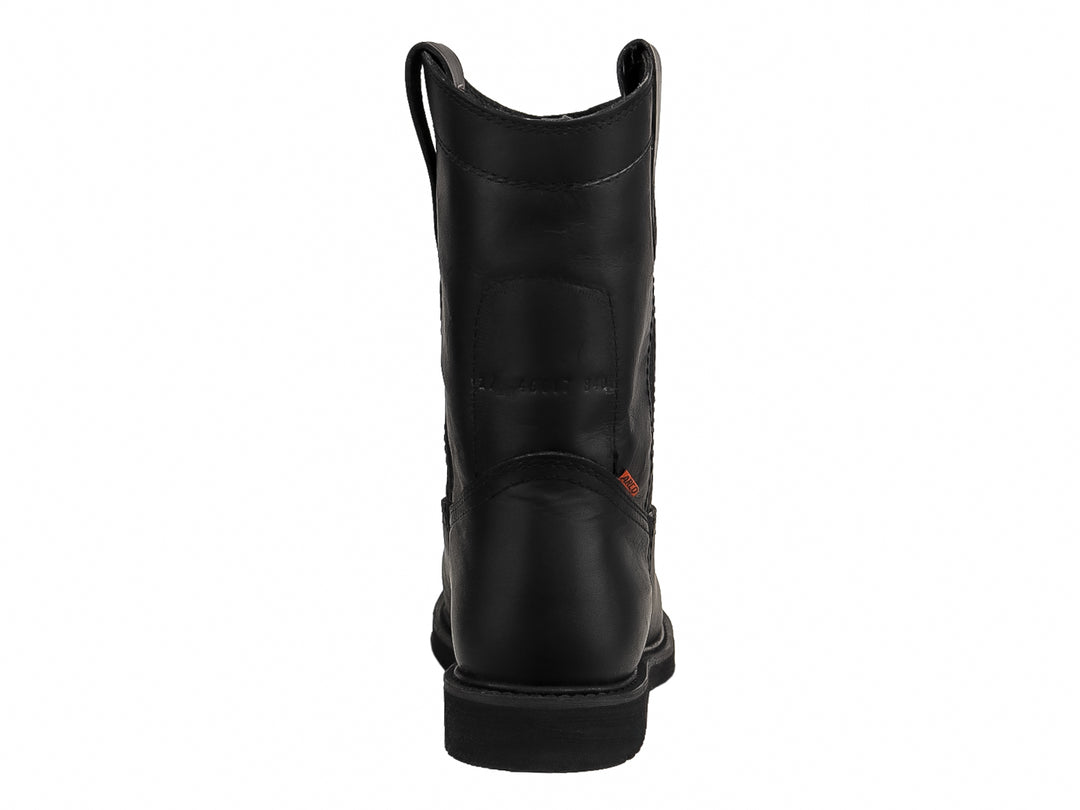 Bota Roper de cuero color negro con suela track y caña alta, marca El Arco Boots.