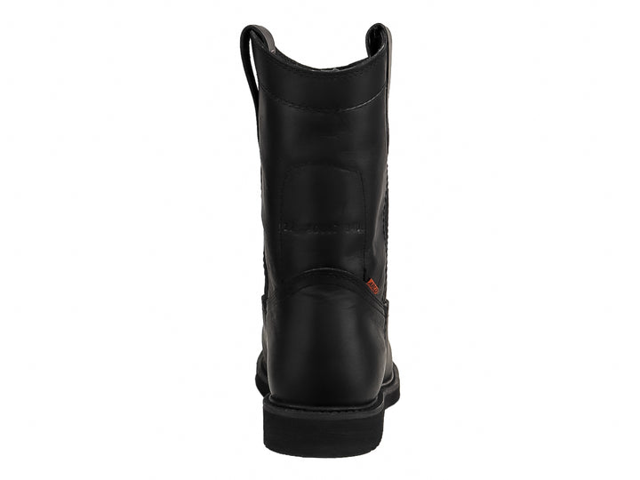 Bota Roper de cuero color negro con suela track y caña alta, marca El Arco Boots.