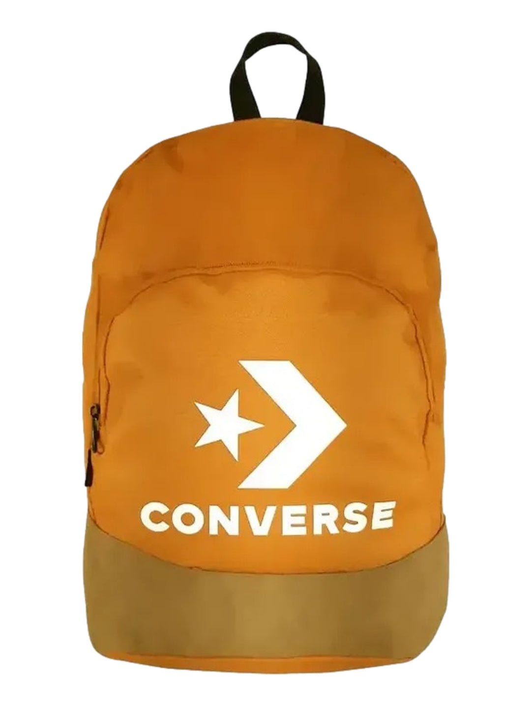 Mochila escolar Converse juvenil color naranja y café con logotipo blanco frontal.