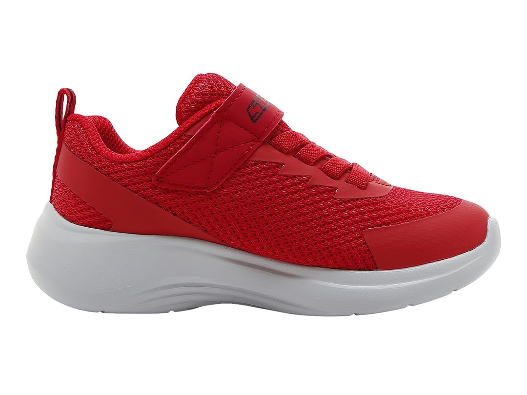 Tenis deportivos Skechers para Niño en color rojo con suela blanca y cierre de velcro.
