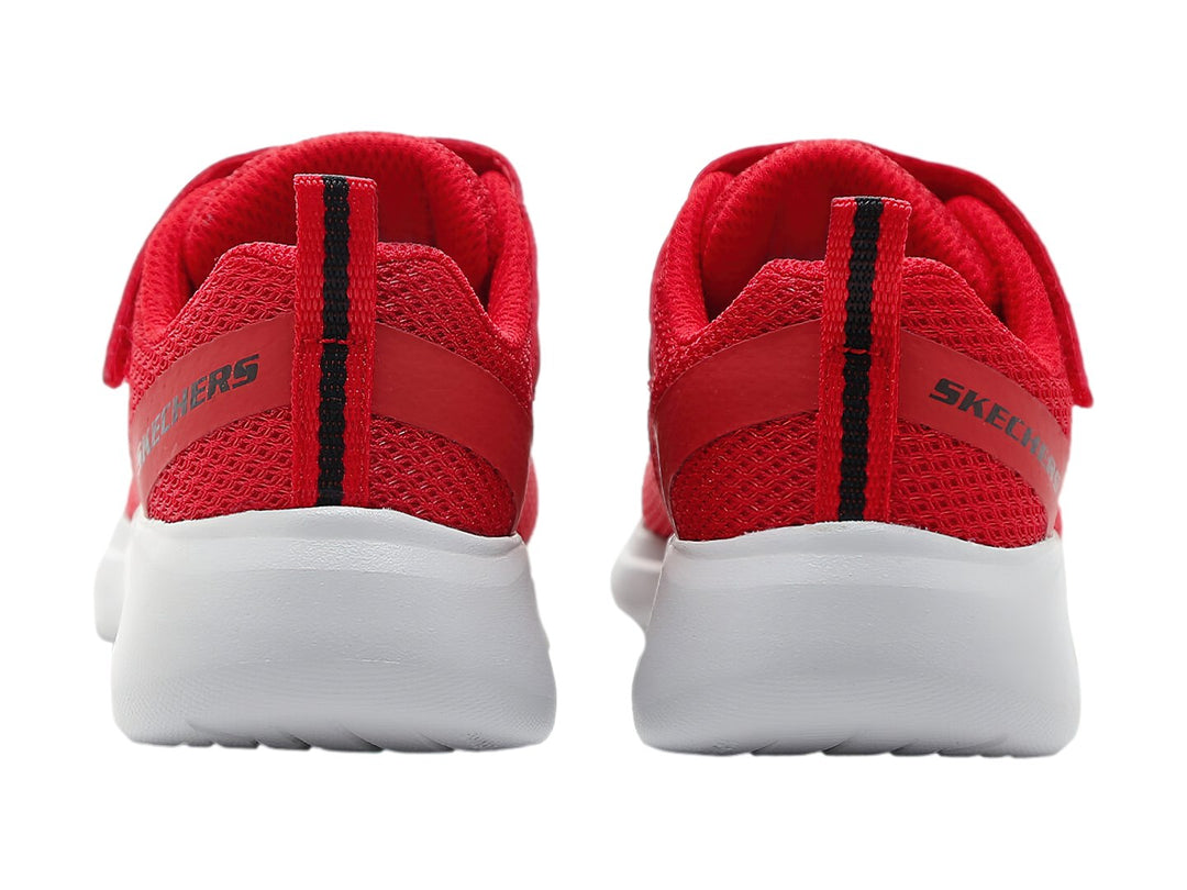 Tenis deportivos Skechers para Niño en color rojo con suela blanca y cierre de velcro.