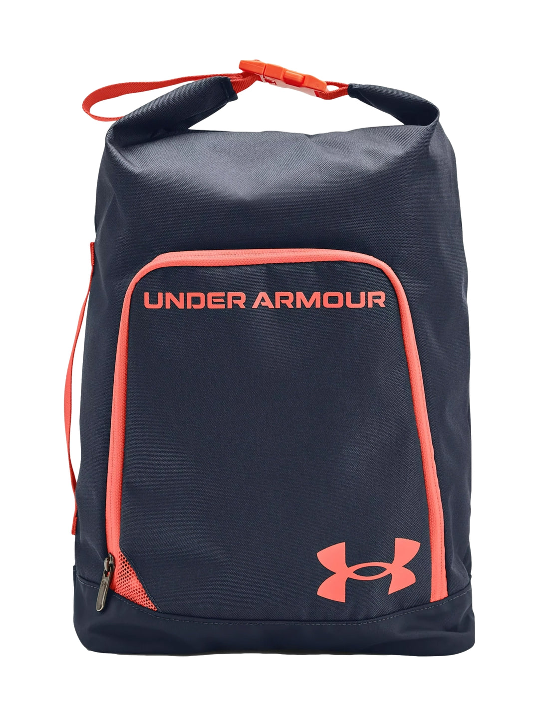 Bolsa para calzado Under Armour en color azul marino con detalles y logotipo en naranja.