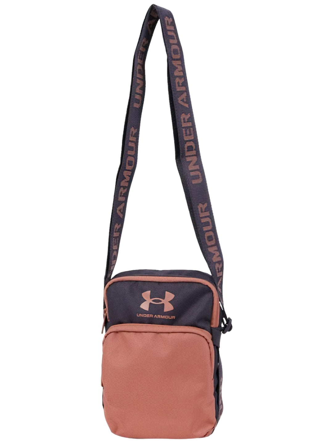 Bolsa de hombro Under Armour Loudon Crossbody en colores negro y rosa con correa ancha logotipada.
