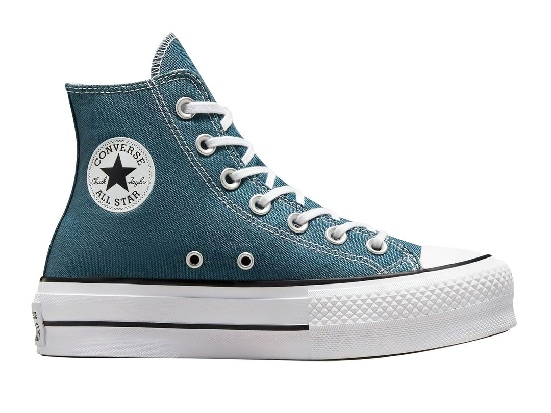 Tenis Converse Chuck Taylor All Star Lift HI color azul marino con suela de plataforma blanca.