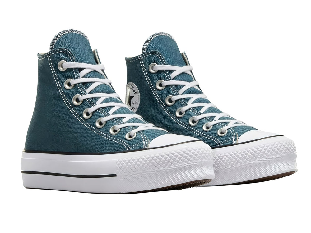 Tenis Converse Chuck Taylor All Star Lift HI color azul marino con suela de plataforma blanca.