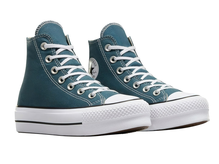 Tenis Converse Chuck Taylor All Star Lift HI color azul marino con suela de plataforma blanca.