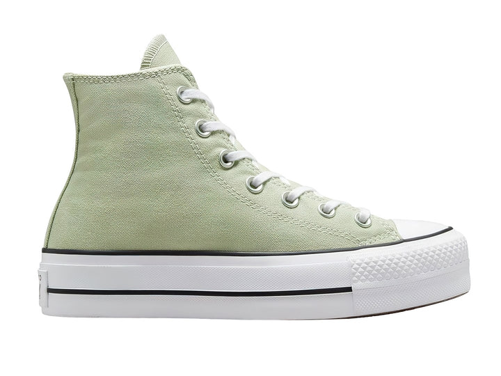 Tenis Converse Chuck Taylor All Star Lift HI color verde claro con suela de plataforma blanca.