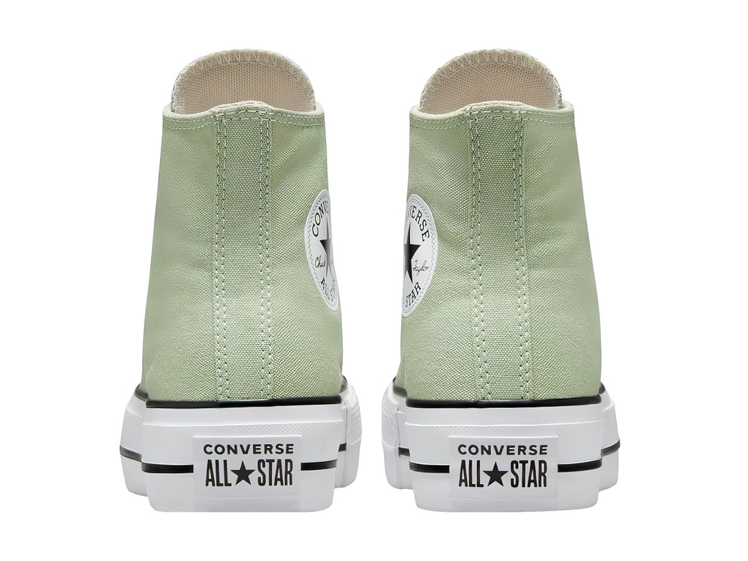 Tenis Converse Chuck Taylor All Star Lift HI color verde claro con suela de plataforma blanca.