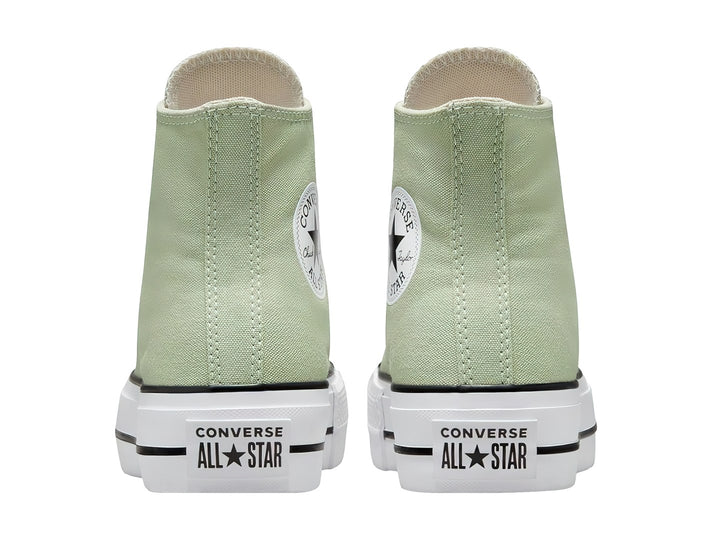 Tenis Converse Chuck Taylor All Star Lift HI color verde claro con suela de plataforma blanca.