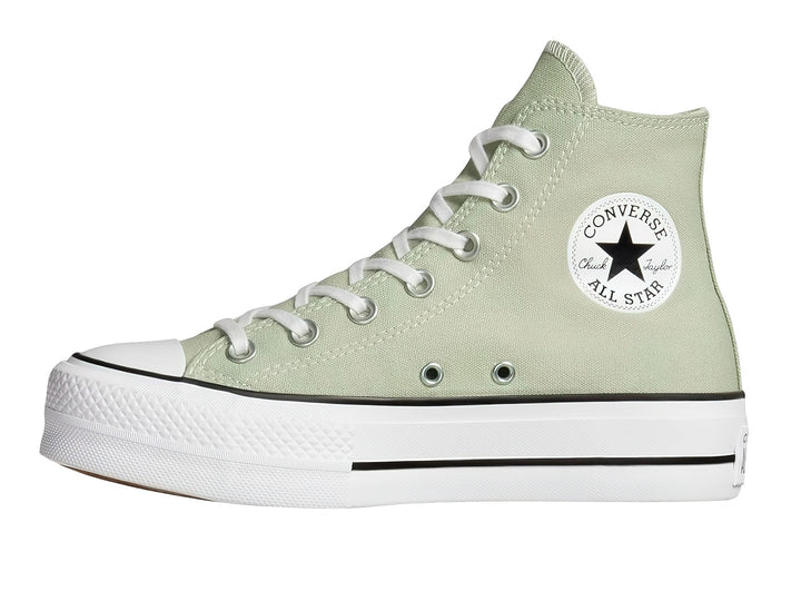 Tenis Converse Chuck Taylor All Star Lift HI color verde claro con suela de plataforma blanca.