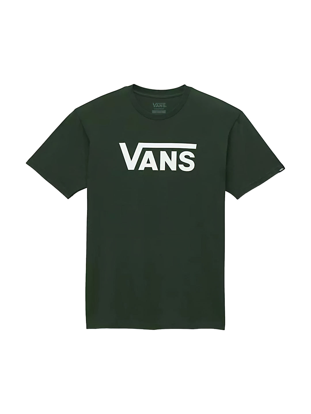 Camiseta de manga corta color verde oscuro con logotipo de VANS en blanco en el pecho.