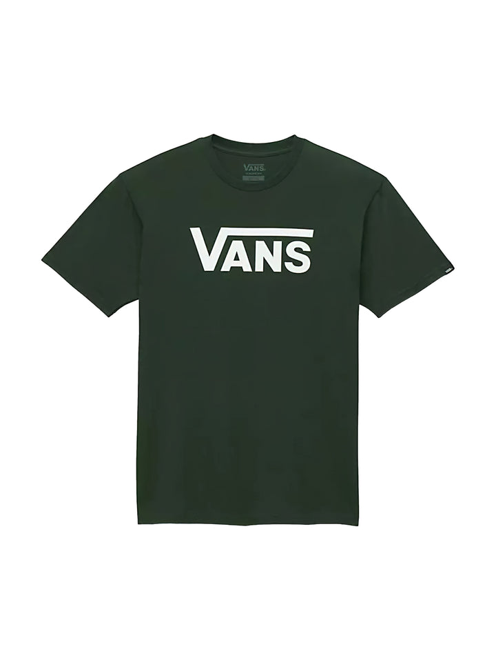 Camiseta de manga corta color verde oscuro con logotipo de VANS en blanco en el pecho.
