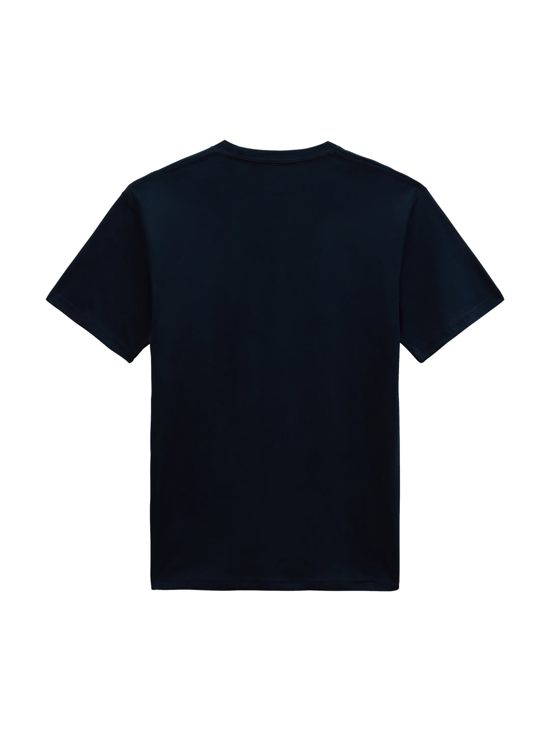 Hombre vistiendo una camiseta de manga corta color azul marino con el logotipo de VANS en gris en el pecho.