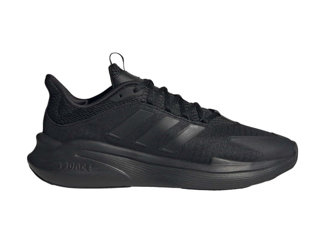 Tenis deportivos Adidas Alphaedge en color negro total con suela robusta y tejido transpirable.