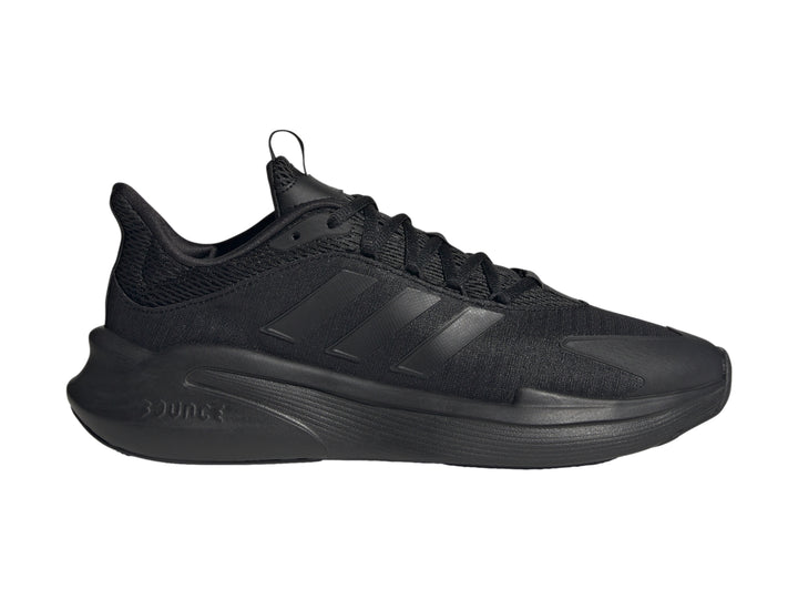 Tenis deportivos Adidas Alphaedge en color negro total con suela robusta y tejido transpirable.