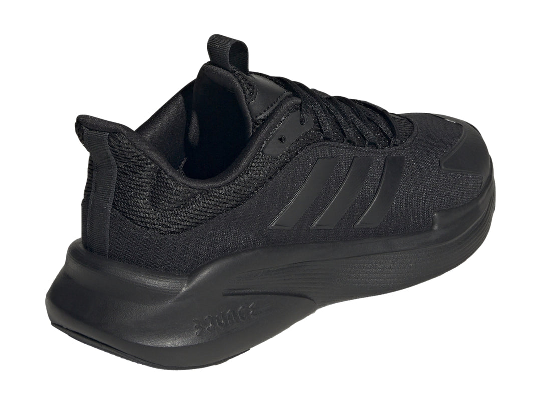 Tenis deportivos Adidas Alphaedge en color negro total con suela robusta y tejido transpirable.