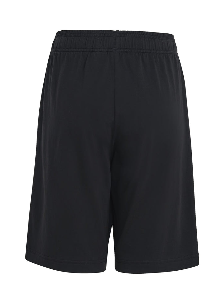 Pantalones cortos deportivos Adidas de color negro con logotipo blanco en la pierna izquierda.