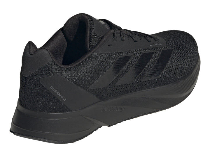 Tenis deportivos Adidas Duramo SL en color negro total, vista lateral.