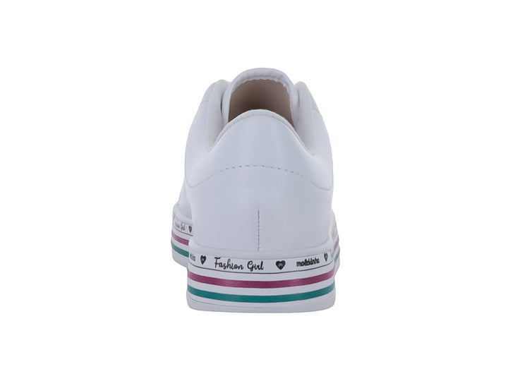 Tenis blancos Molekinha para Niña con ojillos de colores y franjas decorativas en la suela.