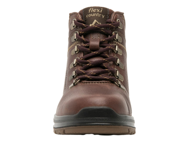 Botas Flexi color vino de cuero vacuno con agujetas y suela negra para mujer.
