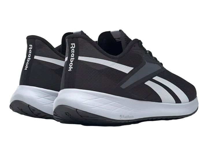 Tenis deportivos Reebok Energen Run 3 en color negro con suela blanca y detalles en gris.