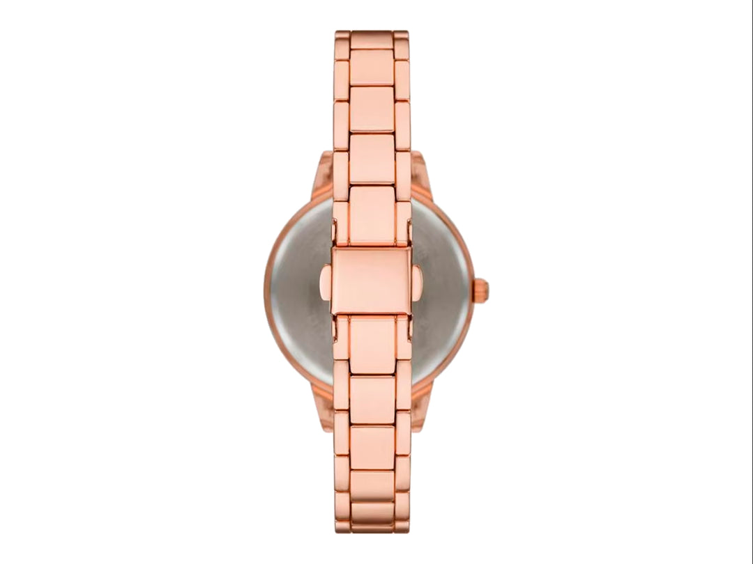 Set de reloj y pulseras en color oro rosa con detalles en blanco y perlas para mujer.