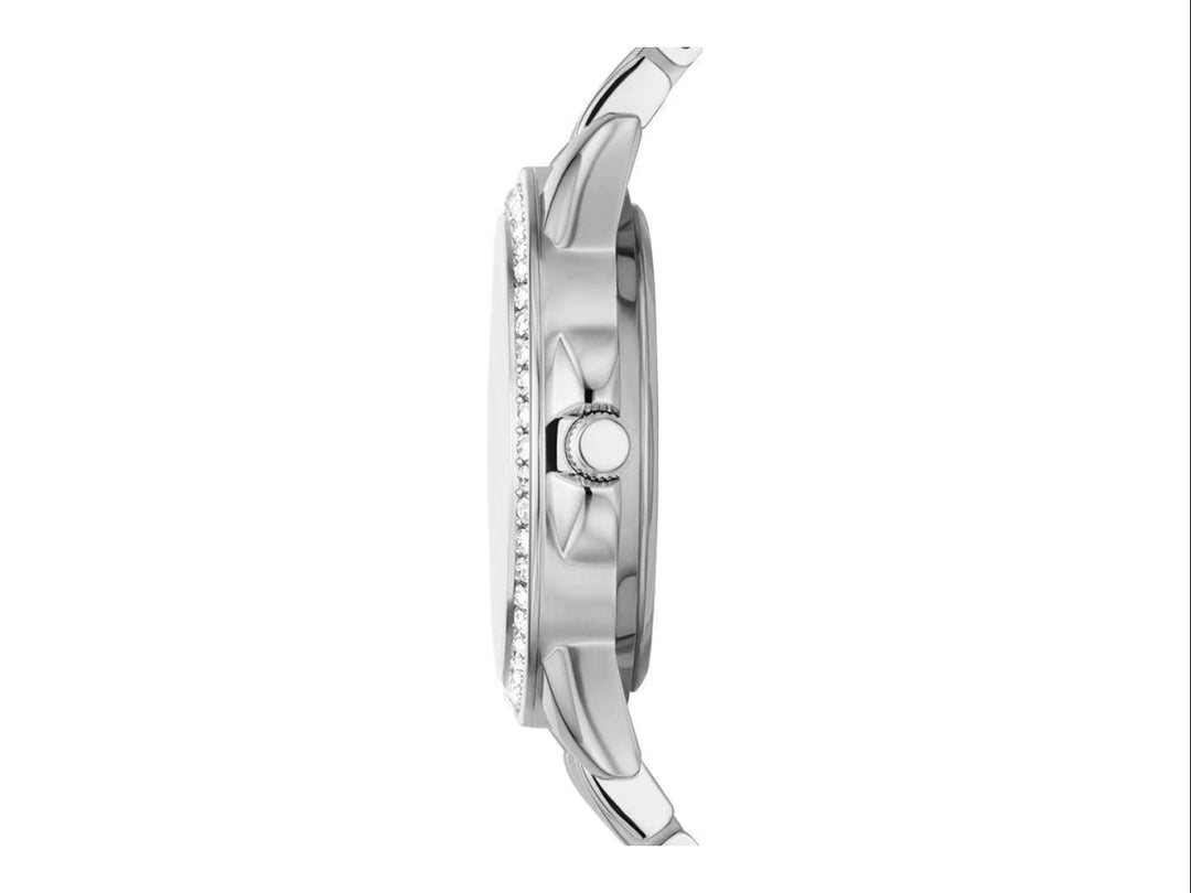 Set de joyería Folio color plata que incluye un reloj analógico y cinco pulseras coordinadas con detalles brillantes.
