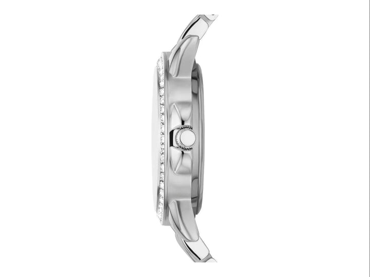 Set de joyería Folio color plata que incluye un reloj analógico y cinco pulseras coordinadas con detalles brillantes.
