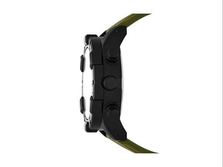 Set de 3 piezas Folio que incluye reloj negro con correa verde, pulsera trenzada y navaja táctica negra.