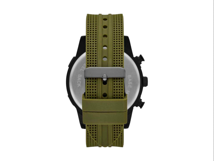 Set de 3 piezas Folio que incluye reloj negro con correa verde, pulsera trenzada y navaja táctica negra.