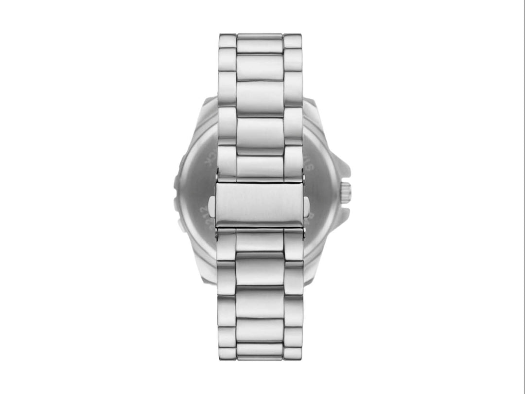 Set de 3 piezas para hombre marca Folio en color plata y negro, incluye reloj, pulsera y collar.