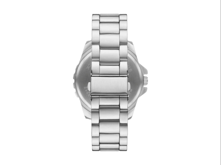 Set de 3 piezas para hombre marca Folio en color plata y negro, incluye reloj, pulsera y collar.