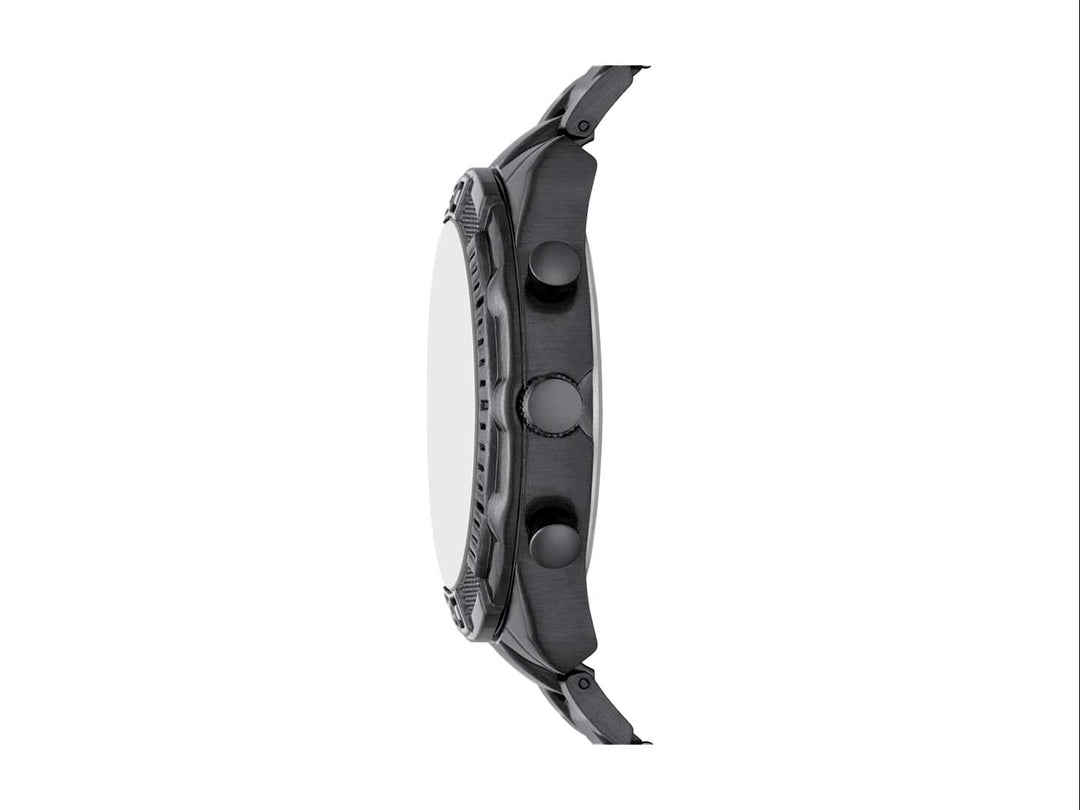 Set de 3 piezas Folio color gunmetal que incluye reloj analógico, pulsera de piedras negras y llavero metálico.