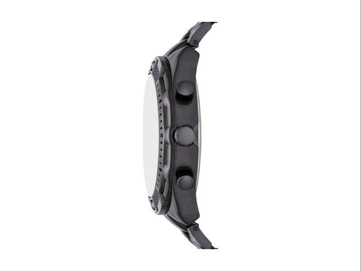 Set de 3 piezas Folio color gunmetal que incluye reloj analógico, pulsera de piedras negras y llavero metálico.