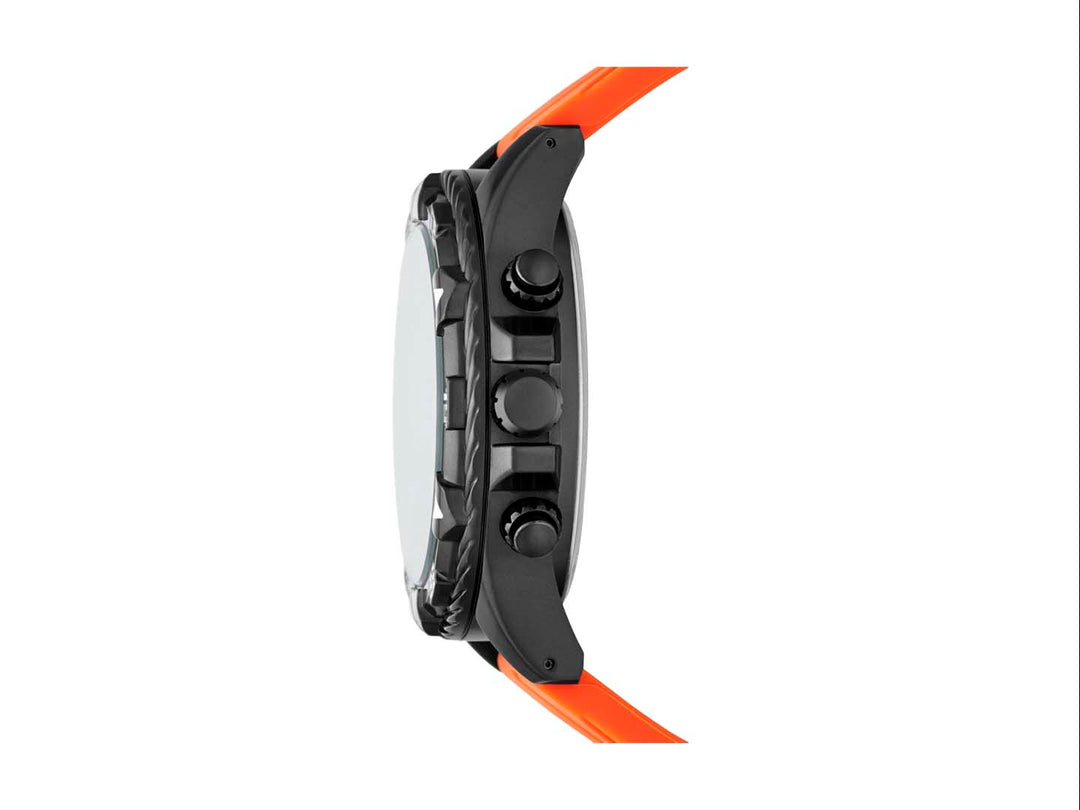 Set de 3 piezas Folio color naranja que incluye un reloj deportivo, una herramienta multiusos y un estuche negro.