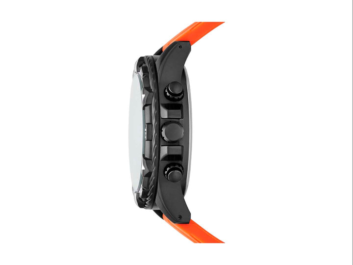 Set de 3 piezas Folio color naranja que incluye un reloj deportivo, una herramienta multiusos y un estuche negro.