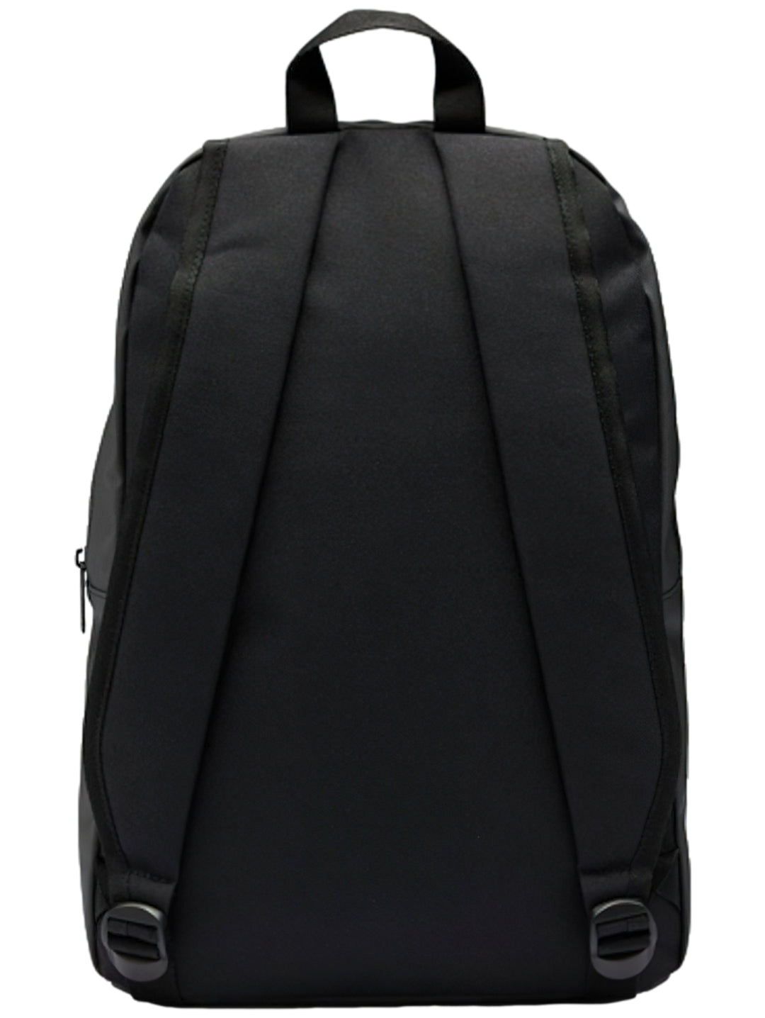 Mochila deportiva Reebok de color negro con logotipo blanco en el bolsillo frontal y asa superior.