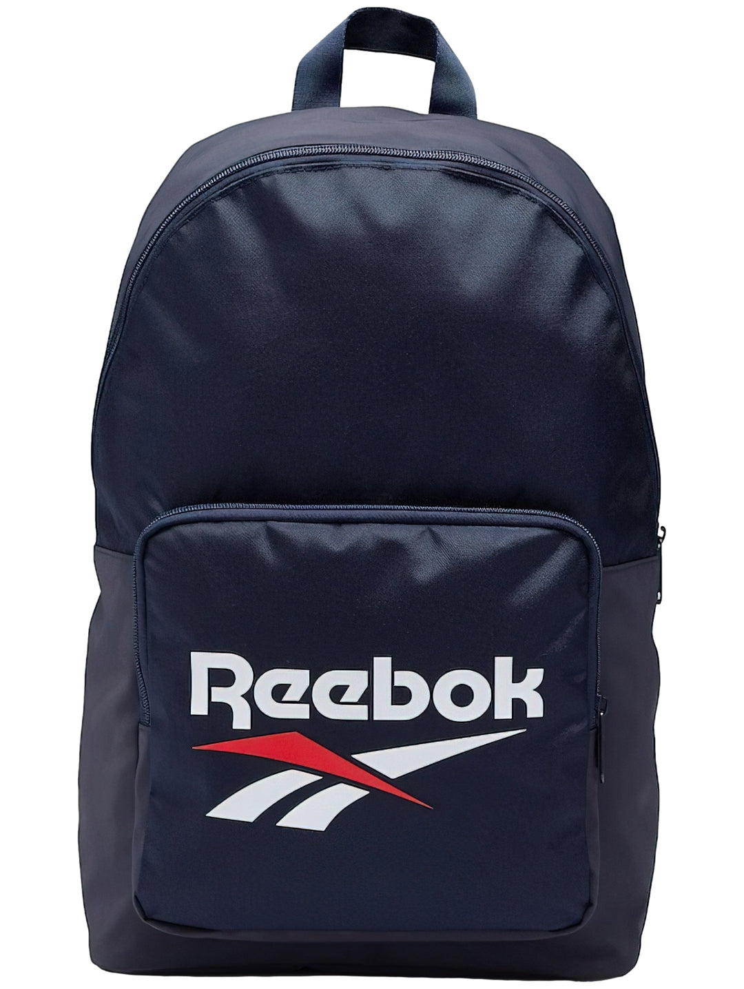 Mochila escolar Reebok color azul marino con logotipo frontal en blanco y rojo.