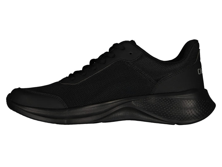 Par de tenis deportivos Charly en color negro con suela gruesa y tejido de malla.