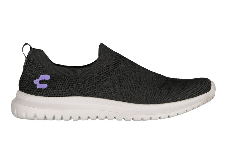 Tenis deportivos Charly color negro con suela blanca, diseño slip-on sin agujetas.