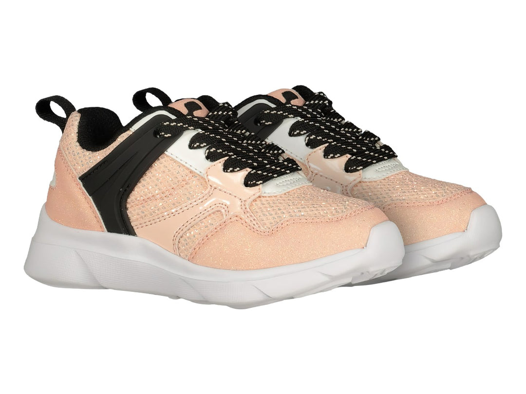 Tenis deportivos Charly color rosa con detalles negros y suela blanca.
