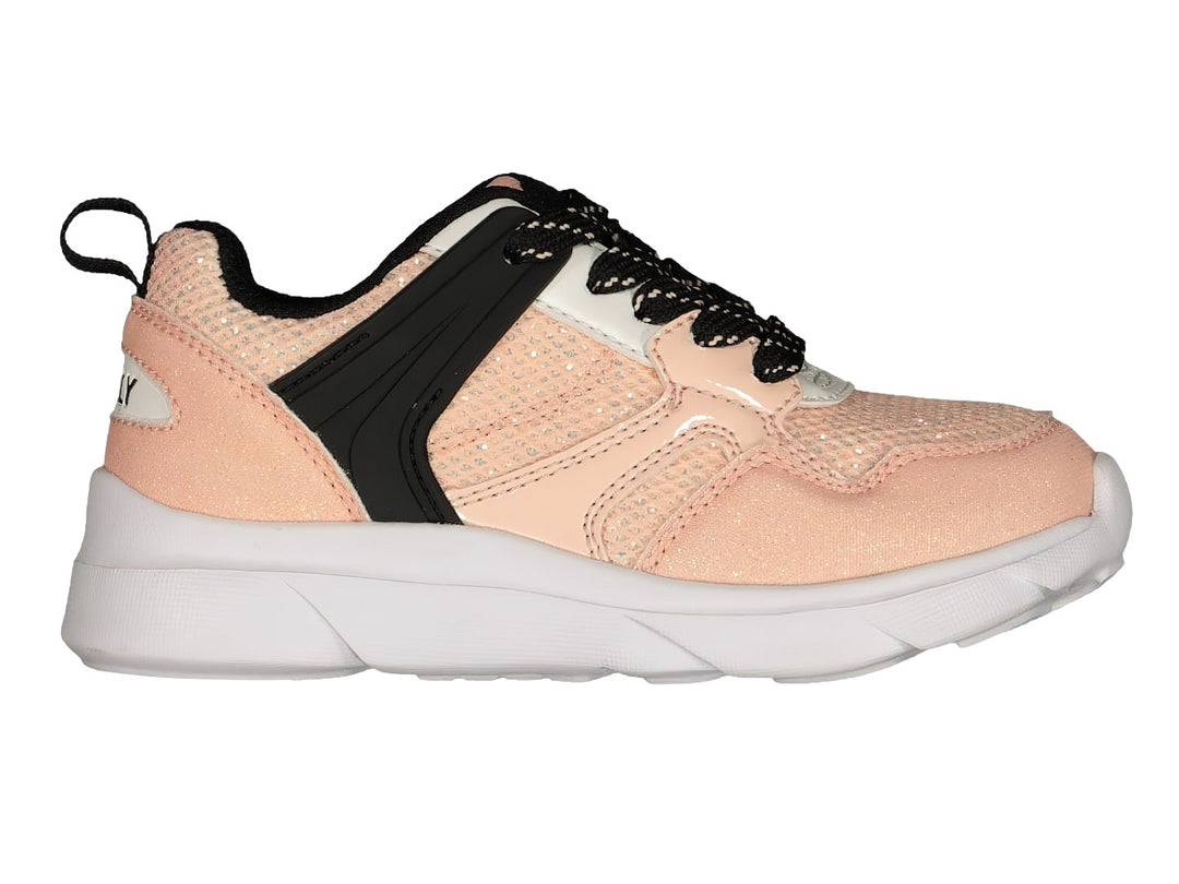 Tenis deportivos Charly color rosa con detalles negros y suela blanca.