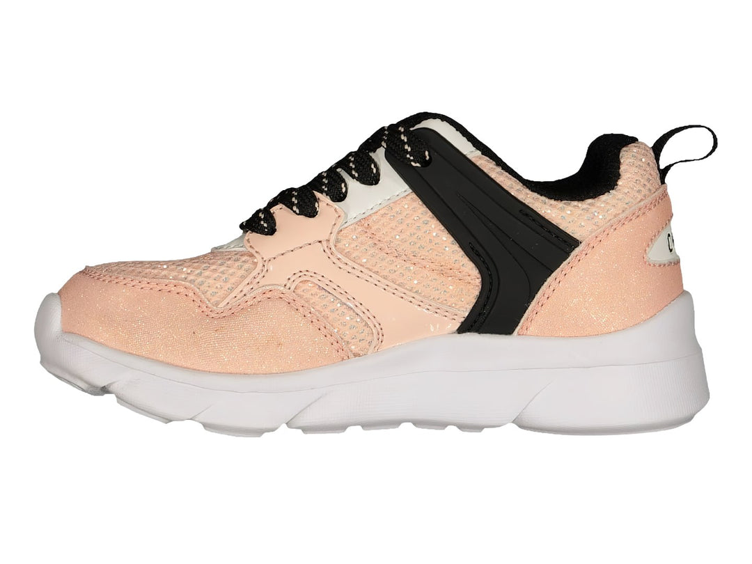 Tenis deportivos Charly color rosa con detalles negros y suela blanca.
