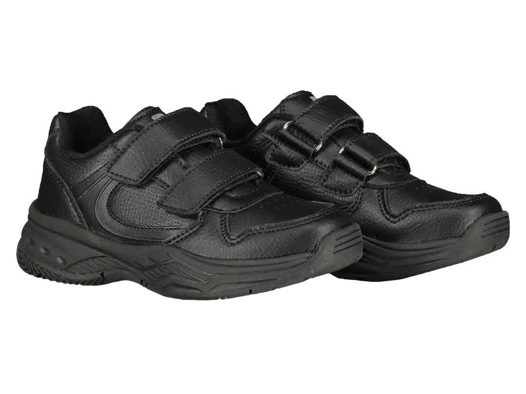 Par de tenis deportivos Charly en color negro con cierres de velcro y suela robusta.
