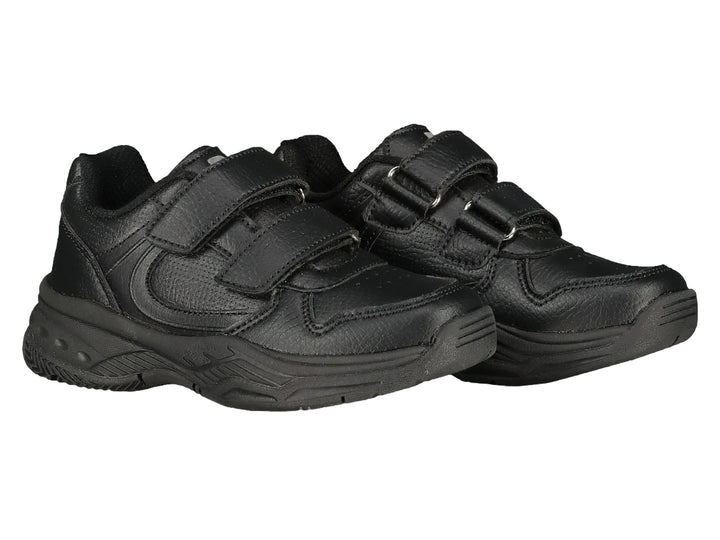 Par de tenis deportivos Charly en color negro con cierres de velcro y suela robusta.