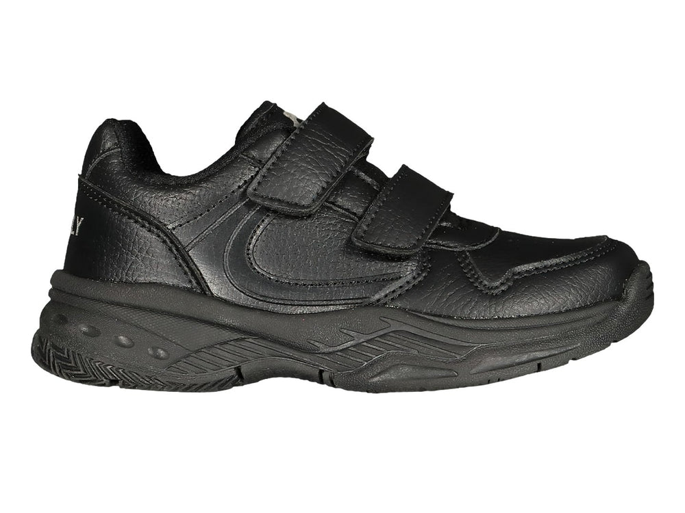 Par de tenis deportivos Charly en color negro con cierres de velcro y suela robusta.