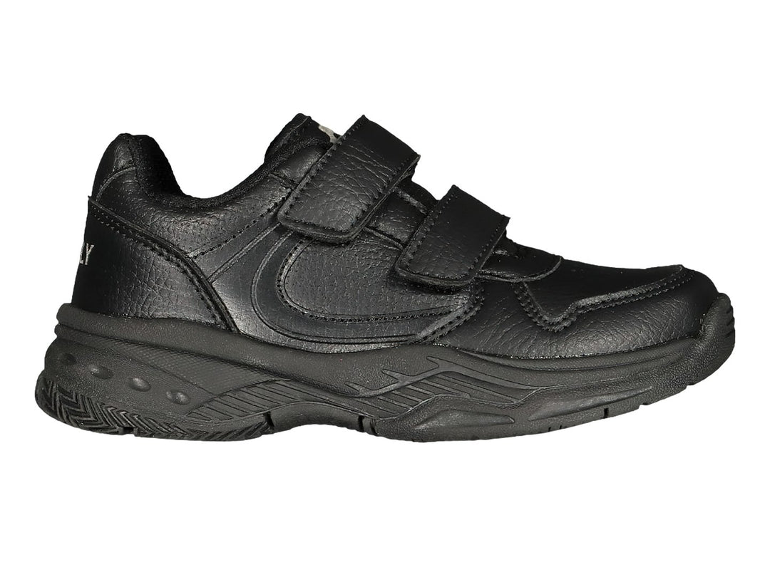 Par de tenis deportivos Charly en color negro con cierres de velcro y suela robusta.