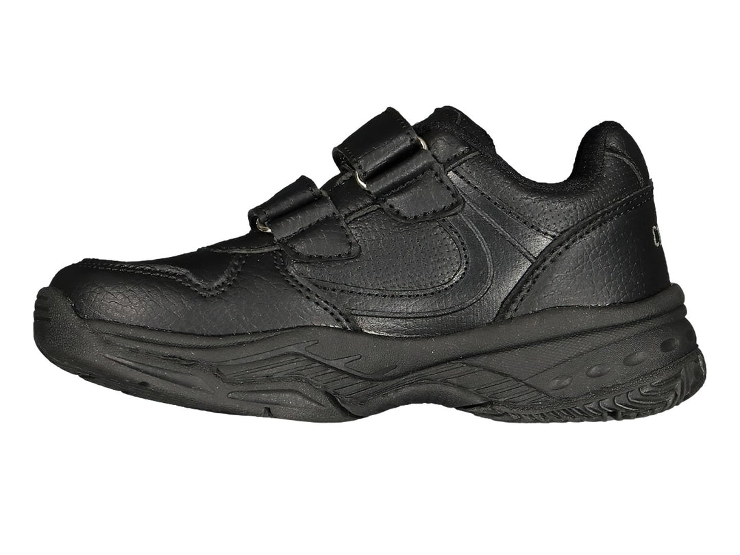 Par de tenis deportivos Charly en color negro con cierres de velcro y suela robusta.